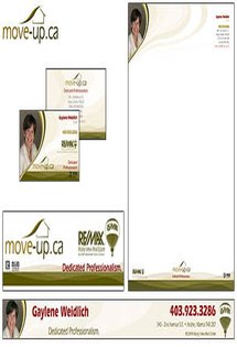 Move-up letterhead, business card and advertisement